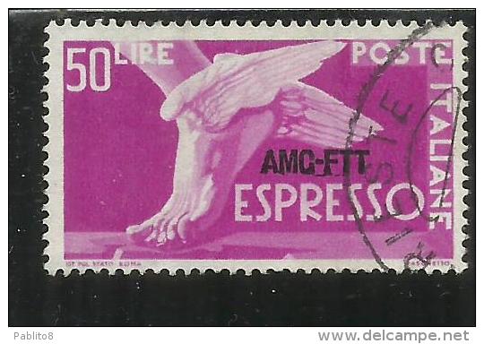 TRIESTE A 1952 AMG - FTT ITALIA ITALY OVERPRINTED DEMOCRATICA ESPRESSO LIRE 50 RUOTA III  USATO USED OBLITERE' - Express Mail