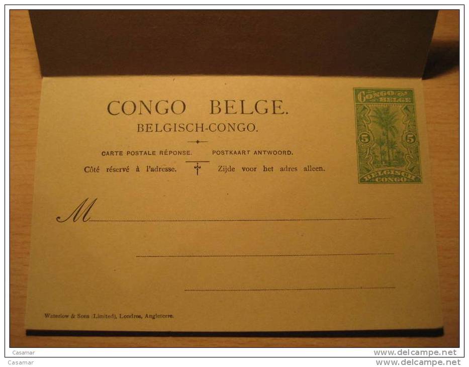 CONGO BELGE 5c + 5c Repponse Reply Palm Double Postal Stationery Card BELGIAN Belgisch Kongo Belgium Africa - Entiers Postaux