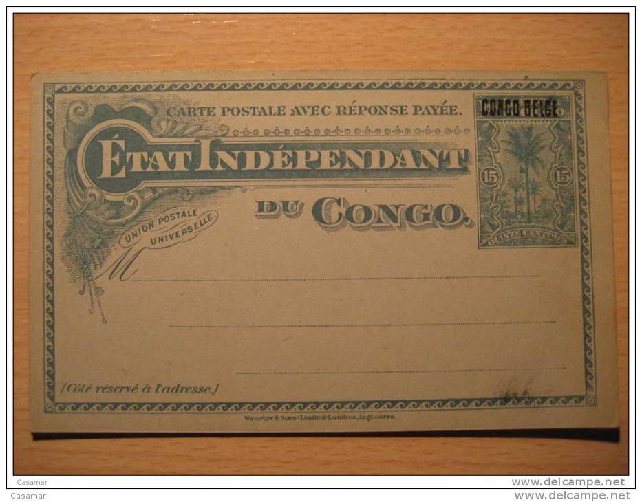 Etat Ind 15c+15c Reply Palm CONGO BELGE Printing ERROR Overprinted Double Stationery Card BELGIAN CONGO Belgium Africa - Entiers Postaux