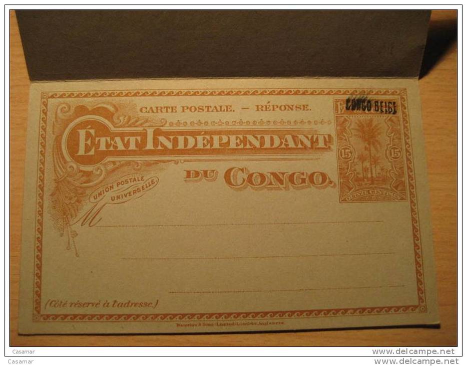 Etat Ind 15c+15c Reply Palm CONGO BELGE Printing ERROR Overprinted Double Stationery Card BELGIAN CONGO Belgium Africa - Entiers Postaux
