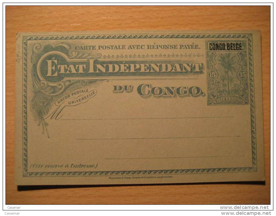 Etat Independant 15c+15c Reply Palm CONGO BELGE Overprinted Double Postal Stationery Card BELGIAN CONGO Belgium Africa - Entiers Postaux