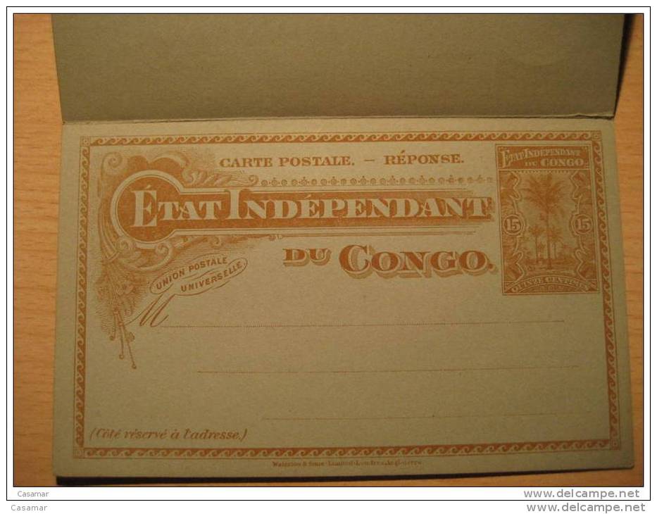 Etat Independant 15c+15c Reponse Reply Leopoldville 1897 Cancel Palm Double Stationery Card BELGIAN CONGO Belgium Africa - Stamped Stationery