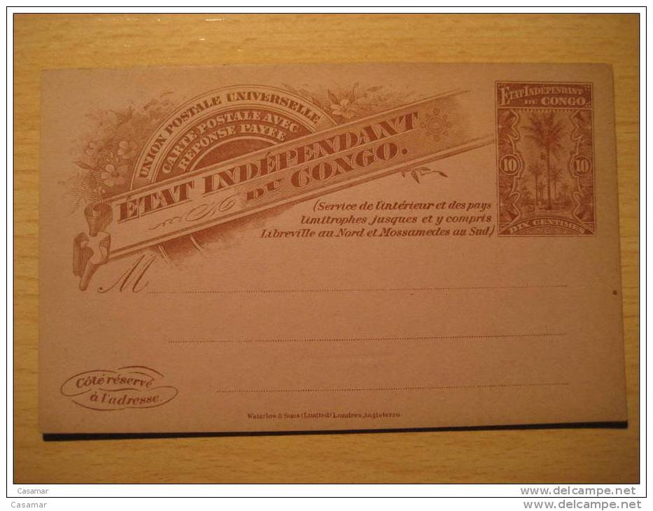 Etat Independant 10c + 10c Reponse Reply Palm Libreville Mossamedes Double Stationery Card BELGIAN CONGO Belgium Africa - Postwaardestukken