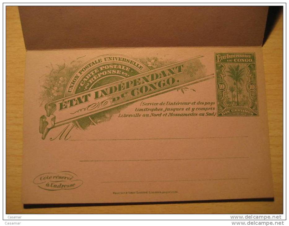 Etat Independant 10c + 10c Reponse Reply Palm Libreville Mossamedes Double Stationery Card BELGIAN CONGO Belgium Africa - Postwaardestukken