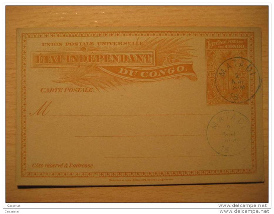 Etat Independant 15c Matadi Cancel 18?? Palm Postal Stationery Card BELGIAN CONGO Belgium Africa - Stamped Stationery