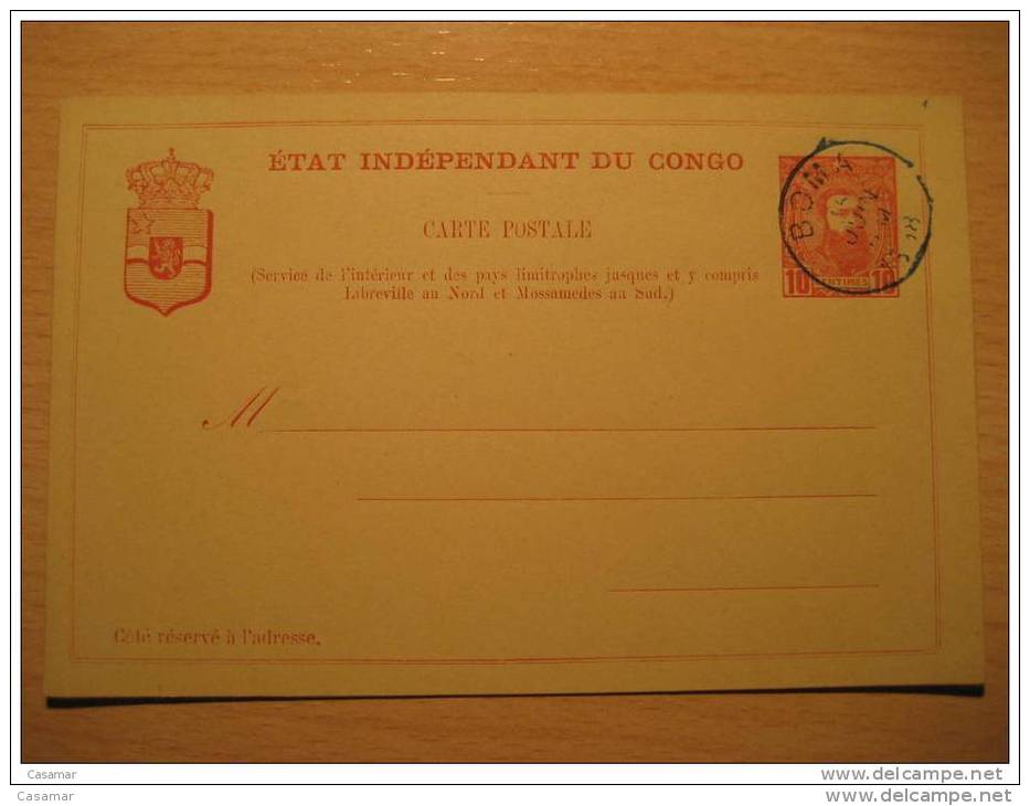 Etat Independant 10c Boma Cancel 1898 Libreville Mossamedes Postal Stationery Card BELGIAN CONGO Belgium Africa - Postwaardestukken
