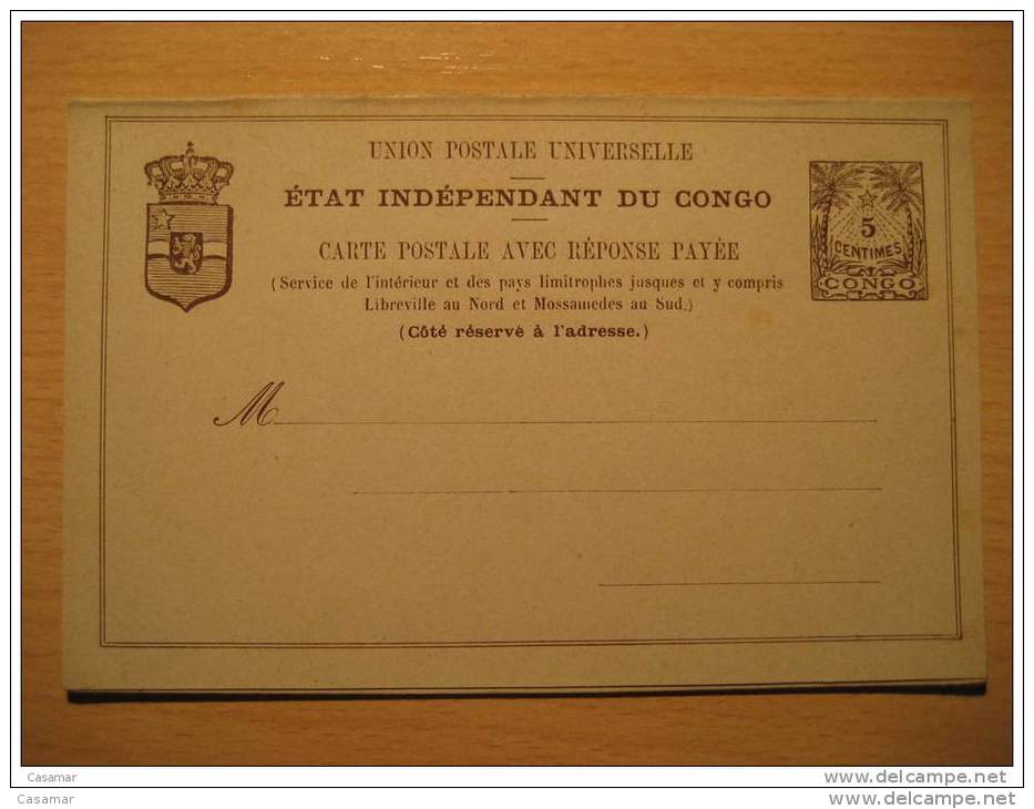 Etat Independant 5c + 10c Reponse Reply Palm Libreville Mossamedes Postal Stationery Card BELGIAN CONGO Belgium Africa - Postwaardestukken