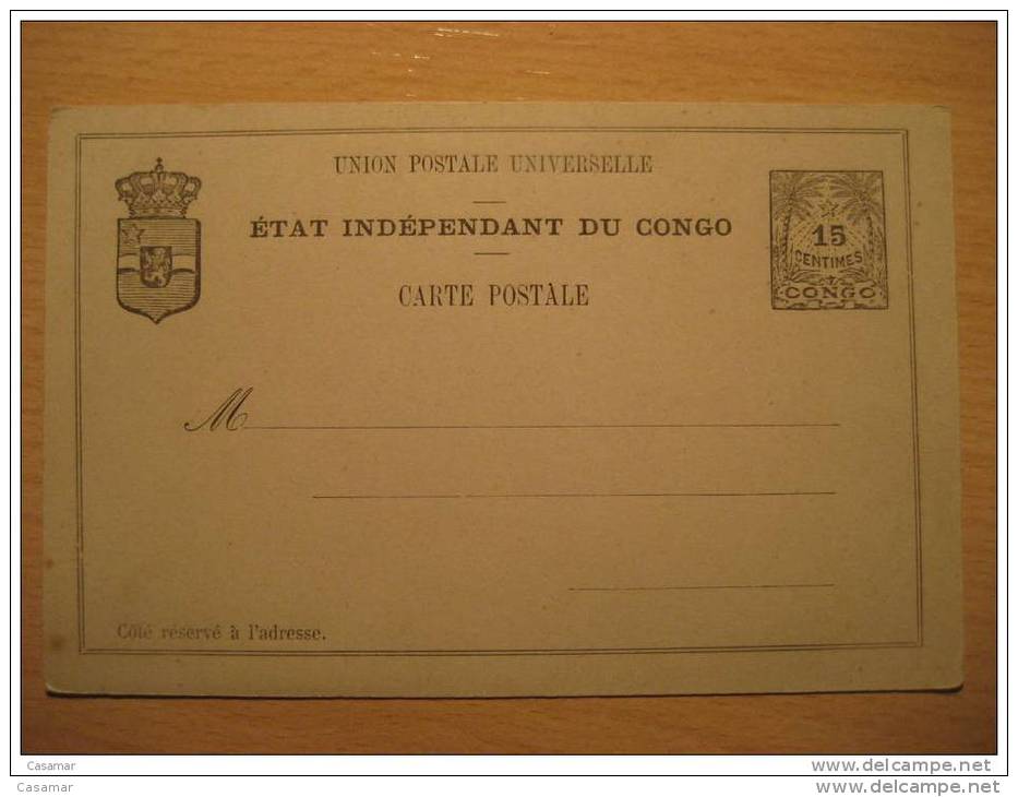 Etat Independant Du Congo 15c Palm Postal Stationery Card BELGIAN CONGO Belgium Africa - Stamped Stationery