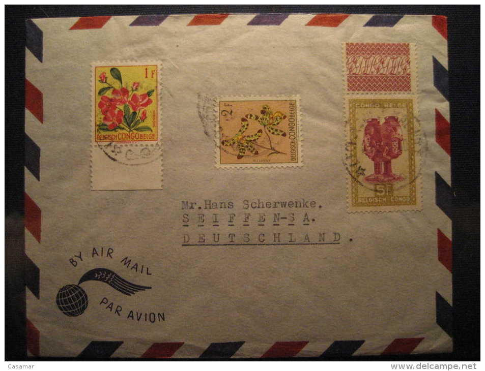 CONGO Belgium Leopoldville Kalina To Seiffen Germany Air Mail Par Avion Correo Aereo 3 Sellos Stamps Sobre Cover Lettre - Storia Postale