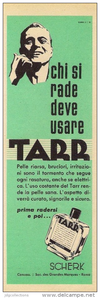 # TARR SCHERK SHAVE LOTION,  ITALY 1950s Advert Pubblicità Publicitè Reklame Lozione Barba Rasage Afeitar Rasierwasser - Sin Clasificación