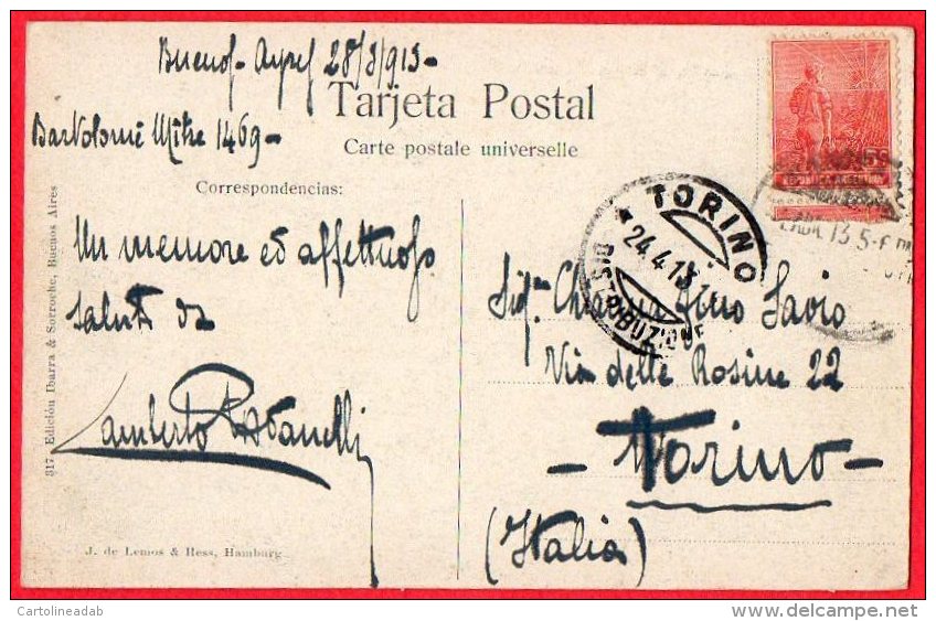 [DC6251] BUENOS AIRES (ARGENTINA) - PLAZA 25 DE MAYO - PIAZZA 25 MAGGIO - Viaggiata 1913 - Old Postcard - Argentina