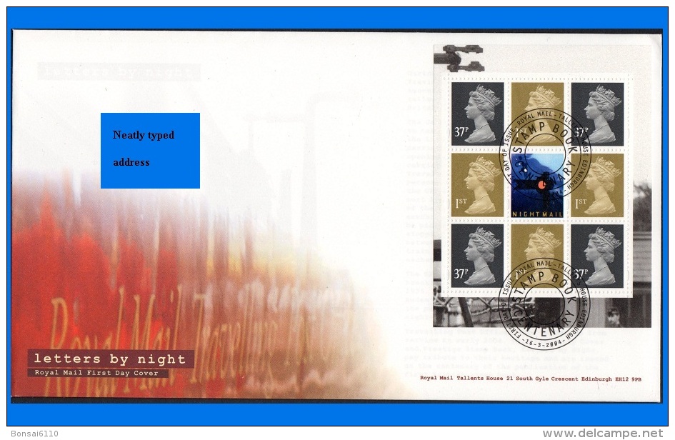 GB 2004-0001, "Letters By Night" Machin Prestige Booklet Pane FDC, Tallents House SHS - 2001-10 Ediciones Decimales