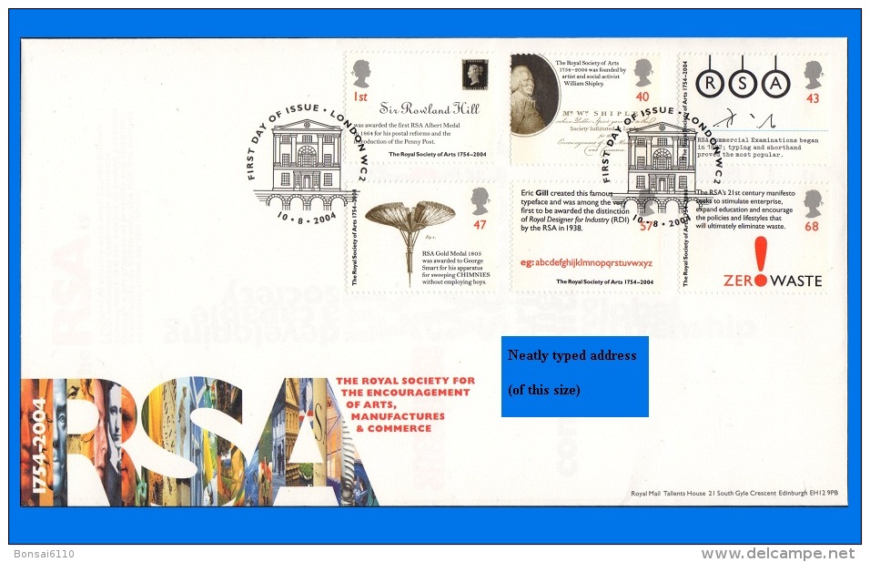 GB 2004-0005, 250th Anniv Of The RSA FDC, London WC2 SHS - 2001-2010 Decimal Issues