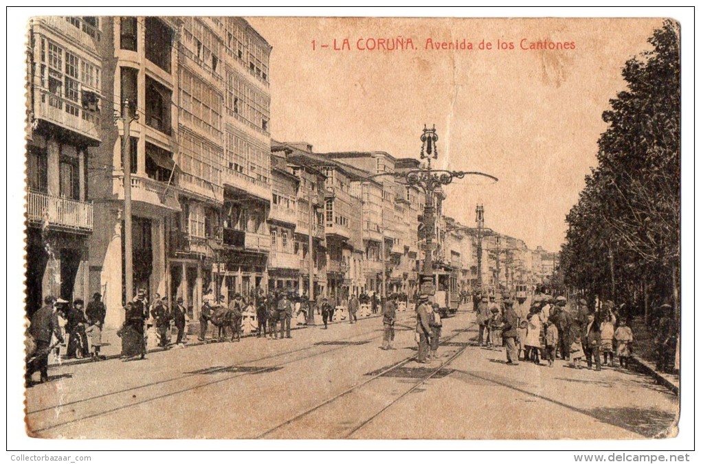 Spain La Coru&ntilde;a Avenida Tramways Railroad  (little Repair )  Vintage Original Postcard  Ca1900 Cpa Ak (W3_3112) - La Coruña