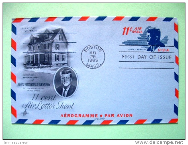 USA 1965 FDC Stationery Stamped Cover - Boston - 11c - Kennedy - Plane - 1961-80