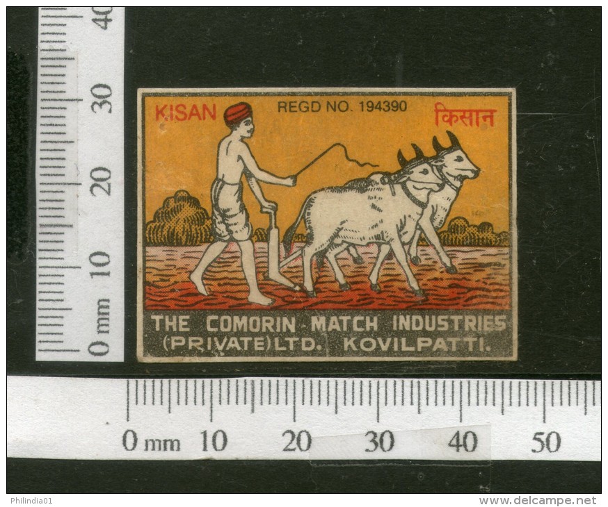 India KISAN Bull Cart Agriculture Safety Match Box Label # MBL172 - Matchbox Labels