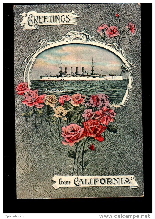 TH BATEAUX USS Washington, Greetings From California, Marine Militaire Américaine, Ed Fanjoy, 191? *** SPECIMEN *** - Warships