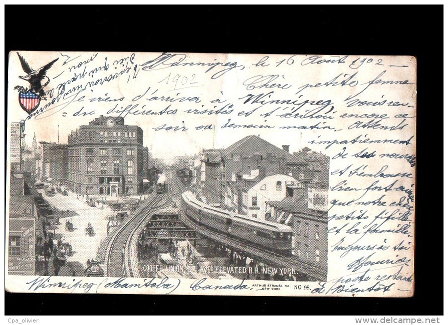 USA New York City, Cooper Union, 3rd Avenue, Elevated RR, Train Vapeur, Tramway, Ed Ceophall, 1902 - Transportes