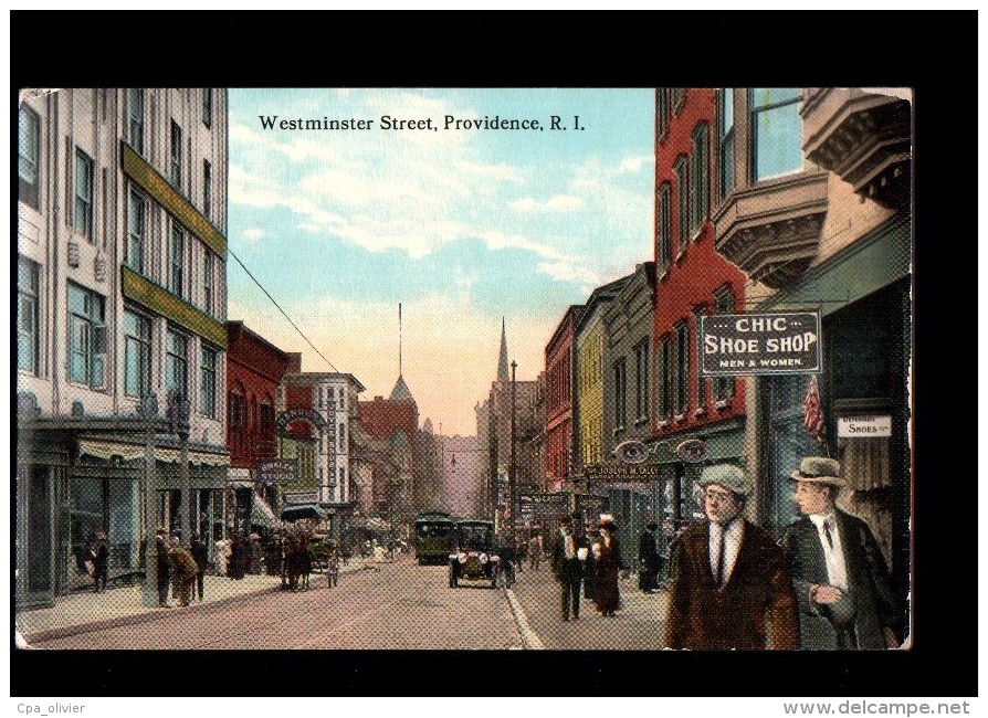 USA Providence, Westminster Street, Animée, Colorisée, Tramway, Chic Shoe Shop, Ed W, 1913 - Providence