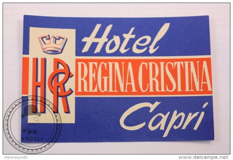 Hotel Regina Cristina Capri, Italy - Original Vintage Luggage Label - Sticker - Adesivi Di Alberghi