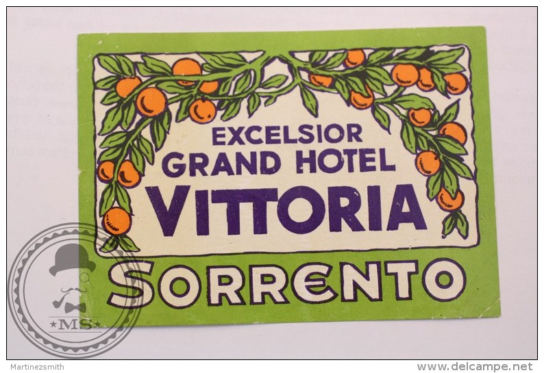 Excelsior Grand Hotel Vittoria Sorrento, Italy -Original Luggage Label - Sticker - Adesivi Di Alberghi