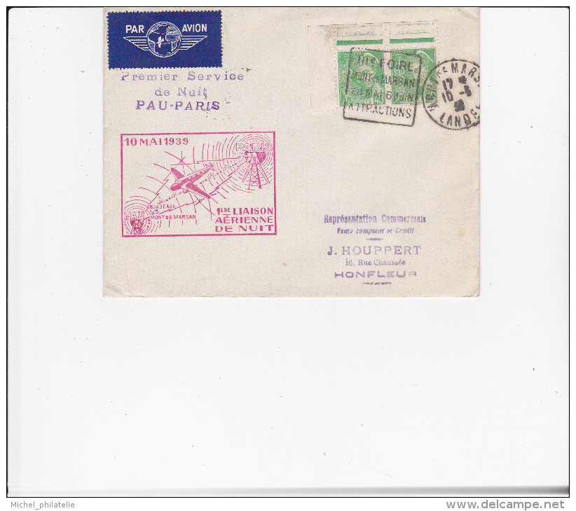 1ere Liaison Aérienne De Nuit Paris - Pau - 1960-.... Covers & Documents