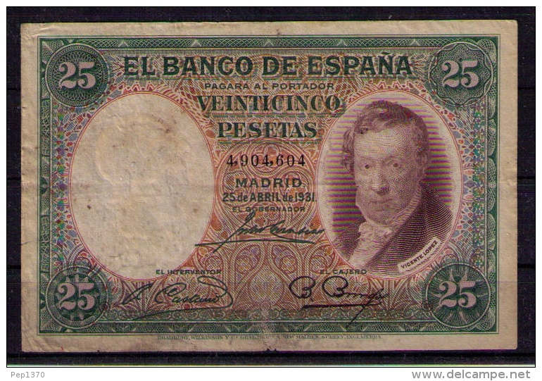 BILLETE DE 25 PESETAS DE 1931 - USADO - 25 Pesetas