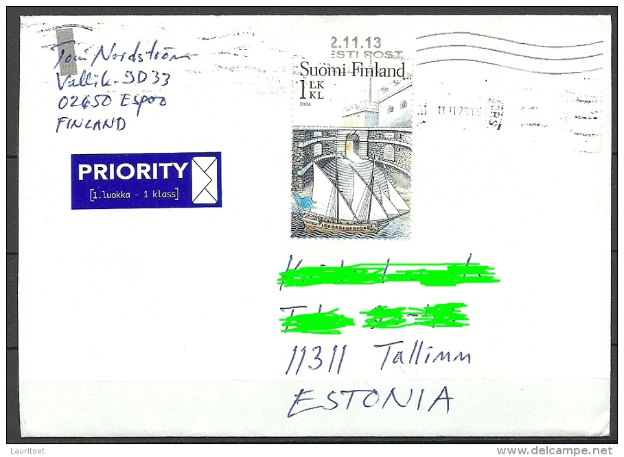 FINNLAND Finland 2013 Cover To Estonia Estland Der Schiff Ship - Brieven En Documenten