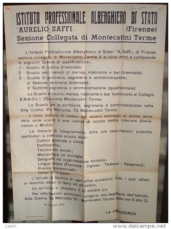 1955 MONTECATINI TERME ISTITUTO ALBERGHIERO A.SAFFI /(FIRENE)  MANIFESTO (80X100)  SCUOLE DI QUALIFICAZIONE - Afiches