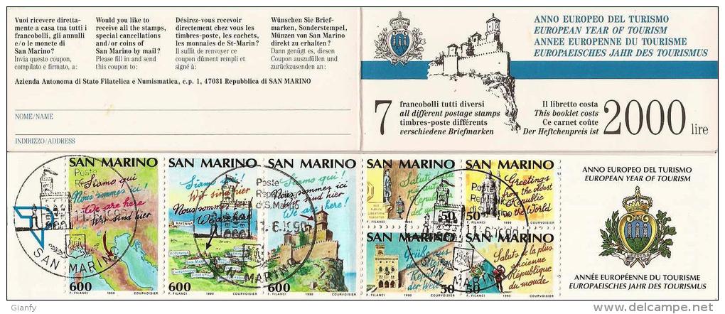 SAN MARINO ANNO EUROPEO DEL TURISMO 1990 LIBRETTO ANNULLO FDC - Markenheftchen