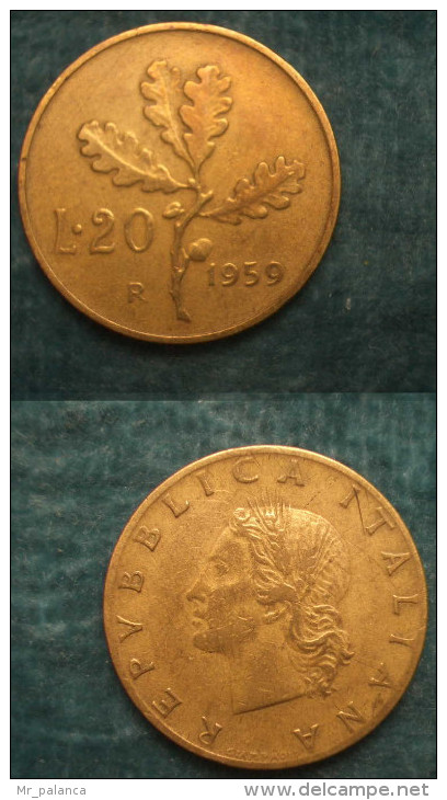 M_p> Repubblica 20 Lire 1959 Ramo Di Quercia - 20 Liras