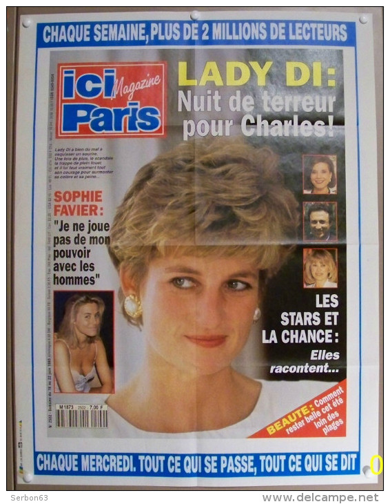 COLLECTIONNEZ LES AFFICHES PRESSE PUBLICITE ICI PARIS 57X75cm SOPHIE FAVIER LADY DI CHARLES DRUCKER 22 JUIN 1993 N° 2502 - Affiches