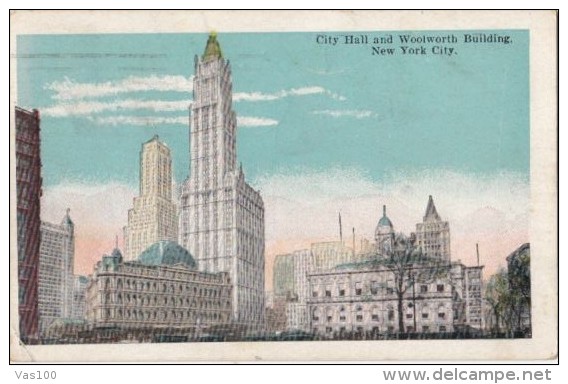 CPA NEW YORK CITY- CITY HALL AND WOOLWORTH BUILDING - Manhattan