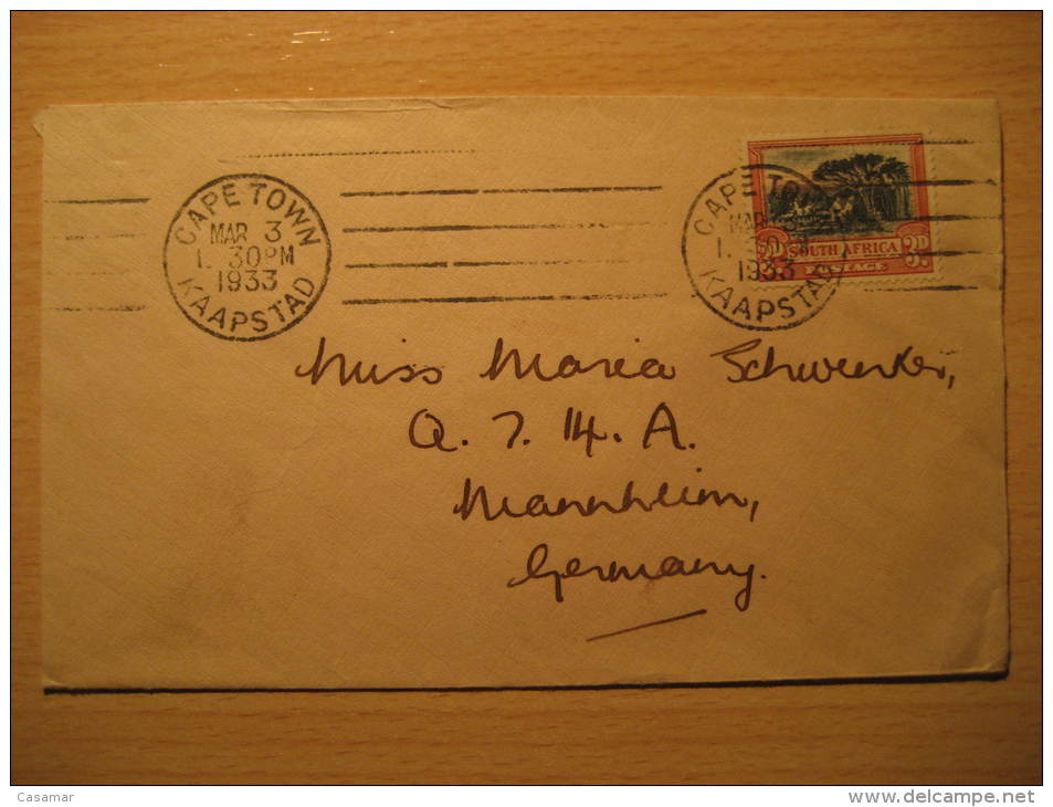 CAPE TOWN 1933 To Mannheim Germany SOUTH AFRICA Cover British Area Colonies - Briefe U. Dokumente