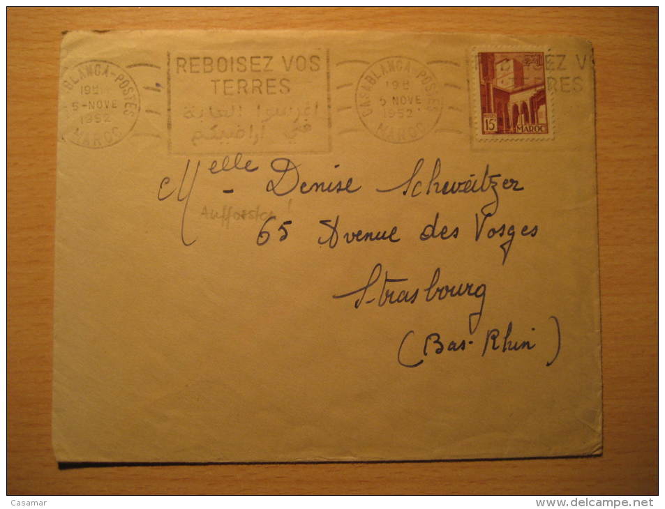 CASABLANCA 1952 To Strasbourg France Stamp On Cover MOROCCO MAROC France Spain Area Colonies Africa - Lettres & Documents