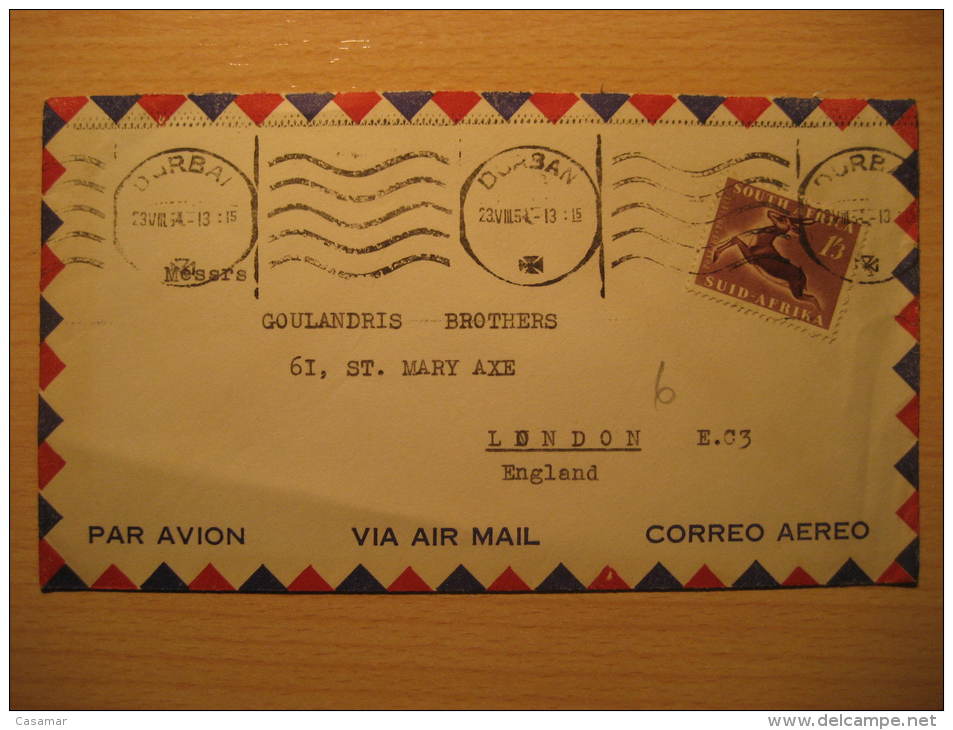 DURBAN 1954 To London GB UK England SOUTH AFRICA Air Mail Cover British Area Colonies - Briefe U. Dokumente