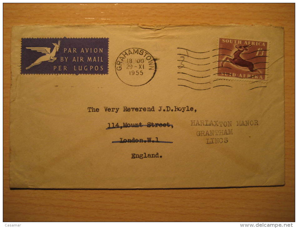 GRAHAMSTOWN 1955 To London GB UK England SOUTH AFRICA Air Mail Cover British Area Colonies - Briefe U. Dokumente