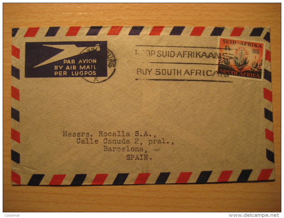 JOHANNESBURG 195? To Barcelona Spain SOUTH AFRICA Air Mail Cover British Area Colonies - Briefe U. Dokumente