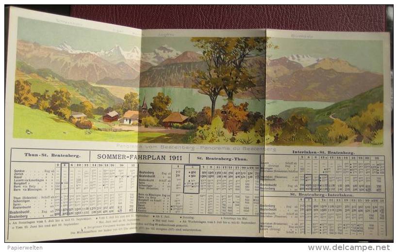 Schweiz: Beatenberg Drahtseilbahn-Funiculaire 1911 Fahrplan / Panorama - Europa