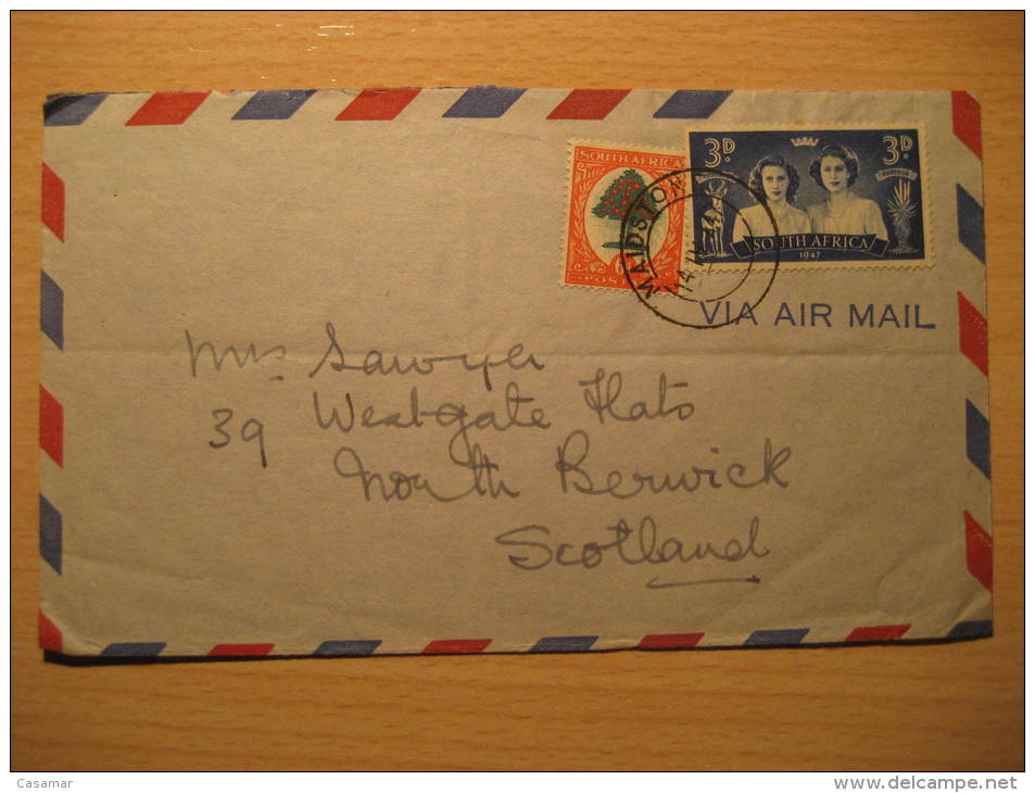 MAIDSTON 1947 To North Berwick Scotland GB UK SOUTH AFRICA Air Mail Cover British Area Colonies - Briefe U. Dokumente