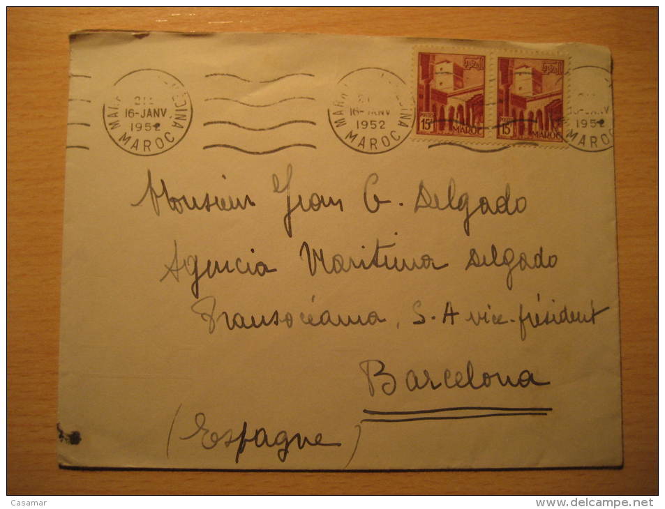 MARRAKECH Medina 1952 To Barcelona Spain 2 Stamp On Cover MOROCCO MAROC France Area Colonies Africa - Lettres & Documents