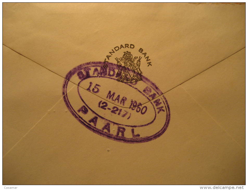 PAARL 1960 To Amsterdam Netherlands Standard Bank Cancel Postage Paid SOUTH AFRICA Air Mail Cover British Area Colonies - Briefe U. Dokumente