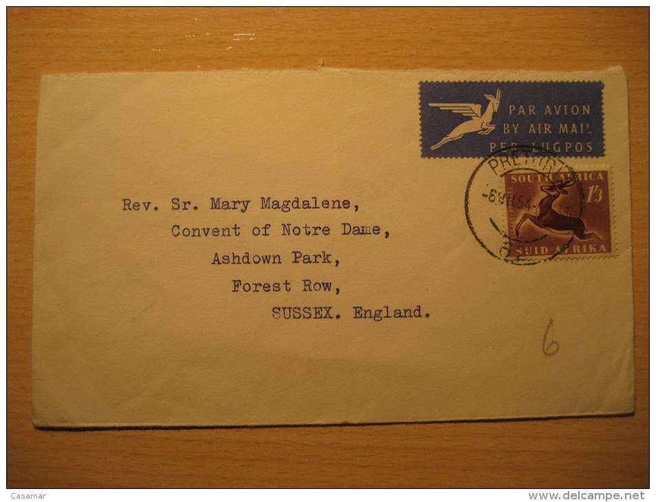 PRETORIA 1954 To Sussex GB UK England SOUTH AFRICA Air Mail Cover British Area Colonies - Briefe U. Dokumente