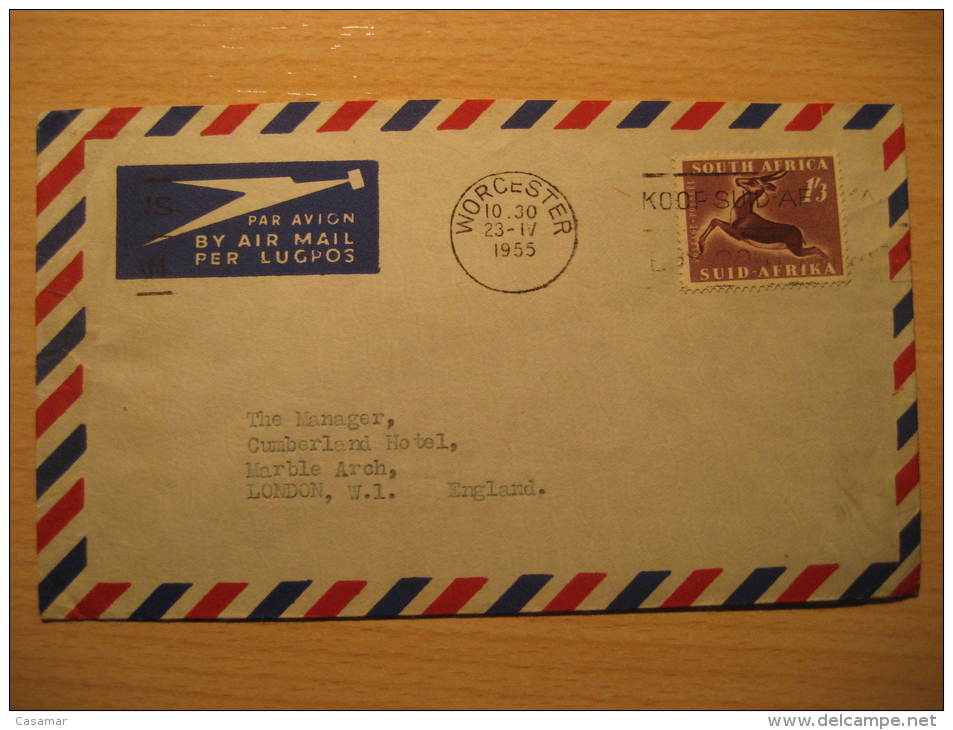 WORCESTER 1955 To London GB UK England SOUTH AFRICA Air Mail Cover British Area Colonies - Briefe U. Dokumente