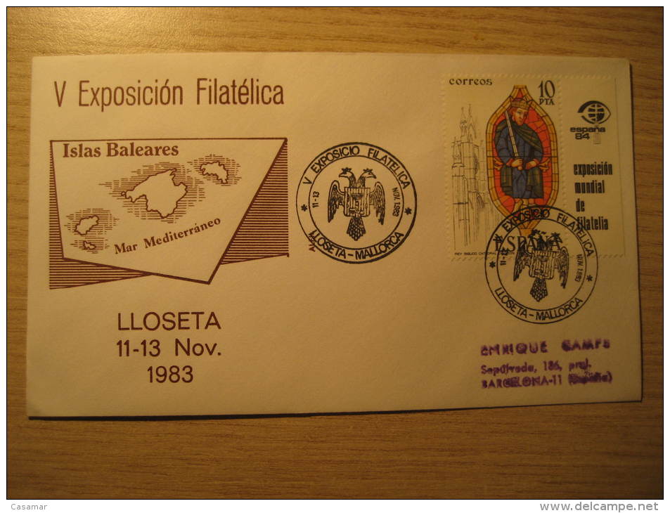 LLOSETA Mallorca 1983 Exposicion Filatelica Escudo Arm Eagle Cancel Cover Balears Baleares SPAIN Espa&ntilde;a - Storia Postale