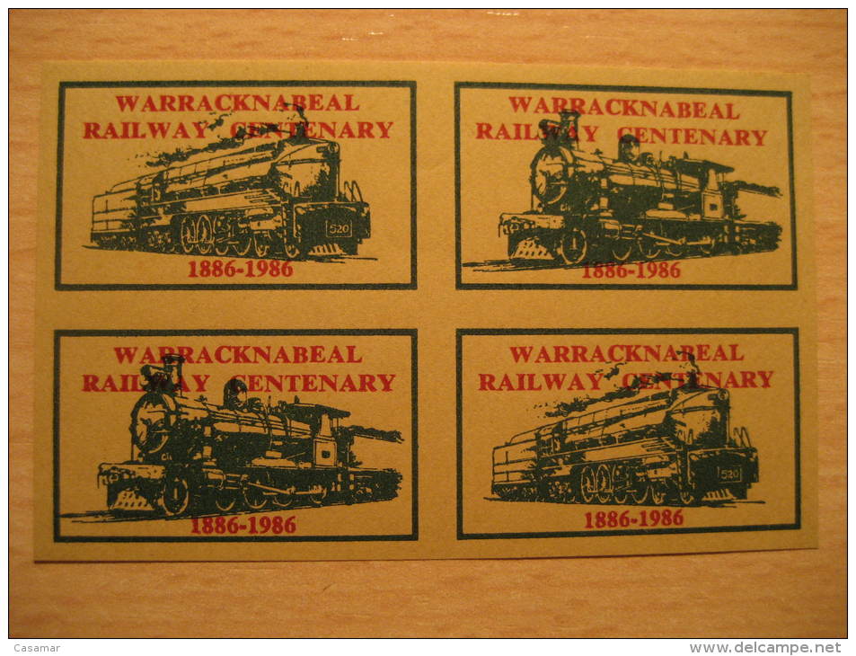 WARRACKNABEAL Centenary 1886 1986 Train Railway Railroad 4 Poster Stamp Label Vignette AUSTRALIA - Trains