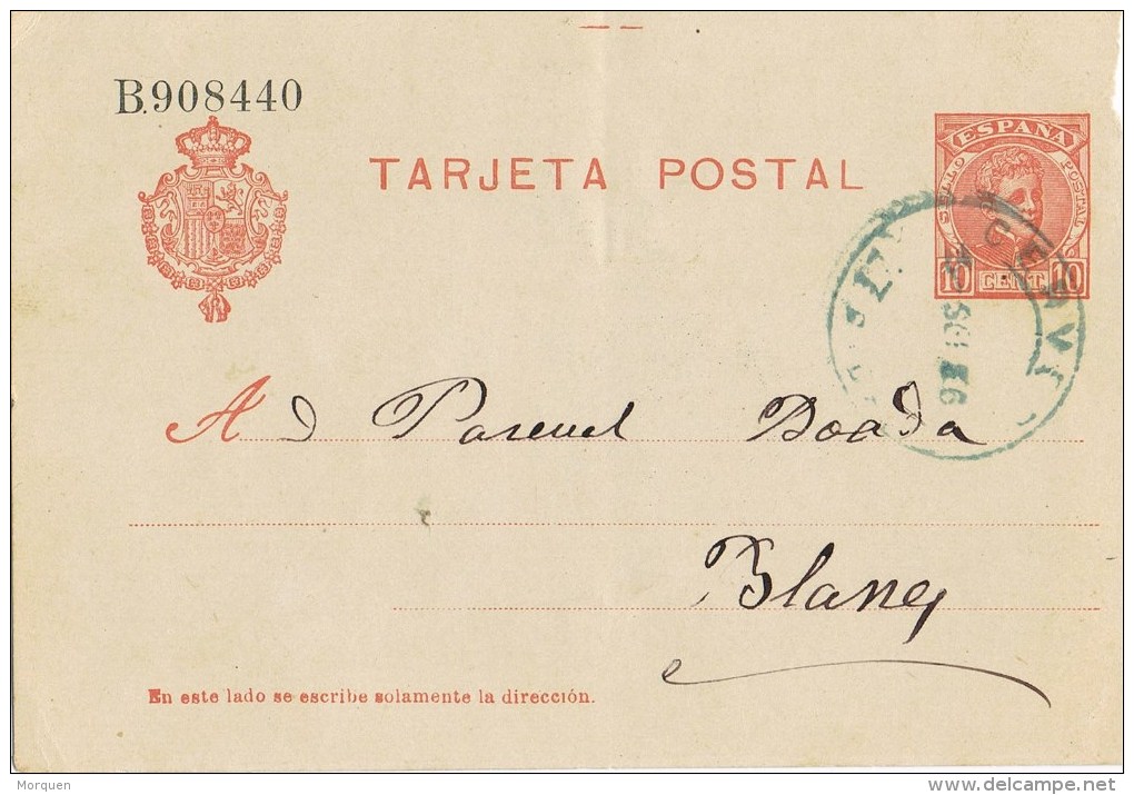 7421. Entero Postal CERVERA (Lerida) 1906, Fechador Azul - 1850-1931