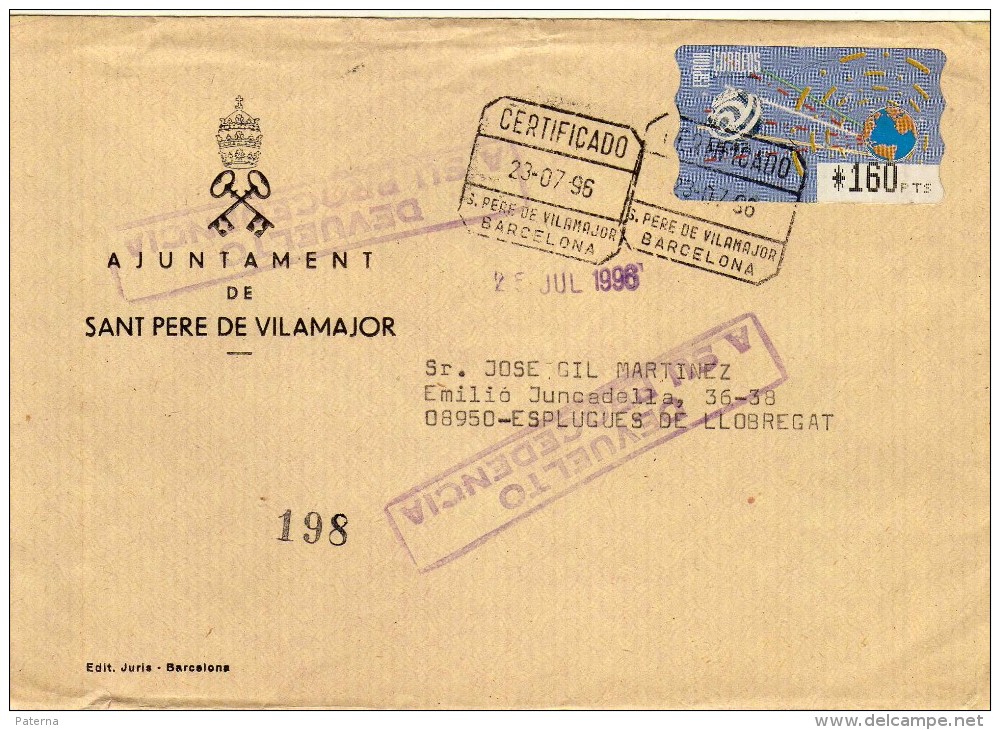 1502 Carta Certificada Sant Pere De Vilamajor Barcelona 1996 , No Reclamado, ATM - Covers & Documents