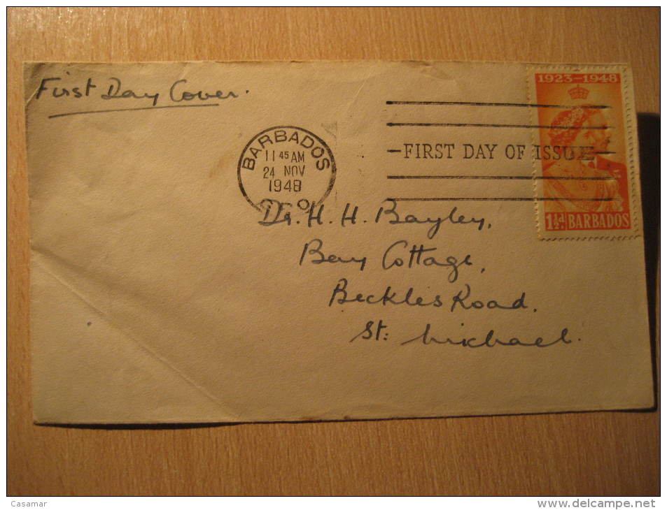 BARBADOS 1948 To St Michael Silver Wedding Stamp On Cover UK GB British Colonies - Barbades (...-1966)