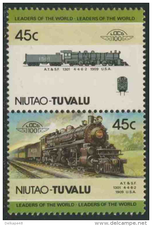 Tuvalu Niutao 1985 Mi 49-50 ** A.T.&S.F. 1301 4-4-6-2 (1909), USA / Lokomotive - Trains